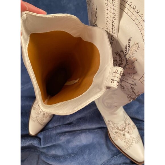 🆕Women White Faux Leather Knee High Sparkly Rhinestone Embroidered  Boots - Picture 6 of 11